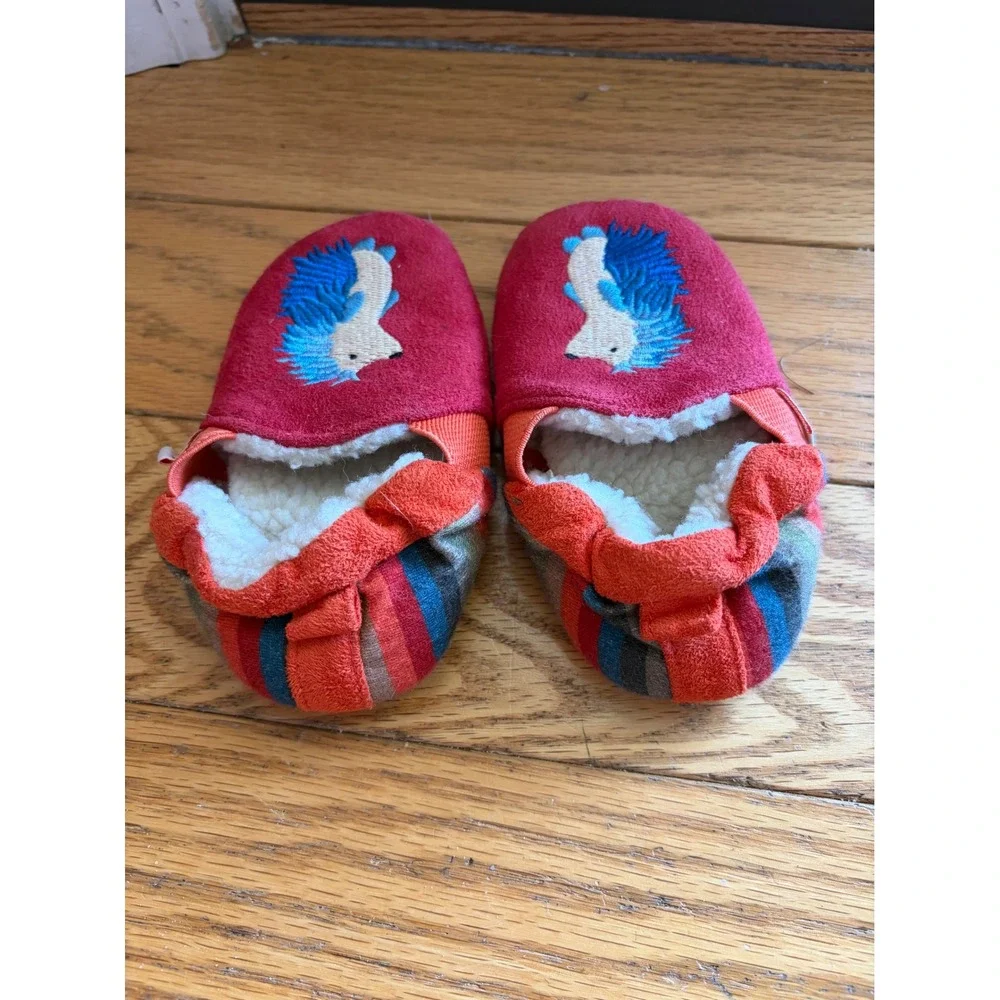 Acorn Toddler Hedgehog Moccasin Slippers Red Blue Striped 18-24 Months 14cm